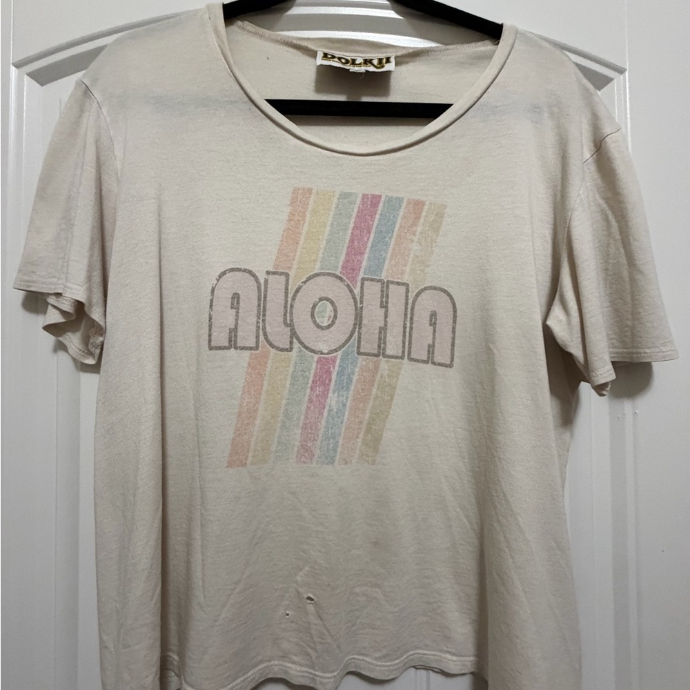 Vintage Dolkii Pastel Aloha Tee Size Medium
There are two small holes bottom.